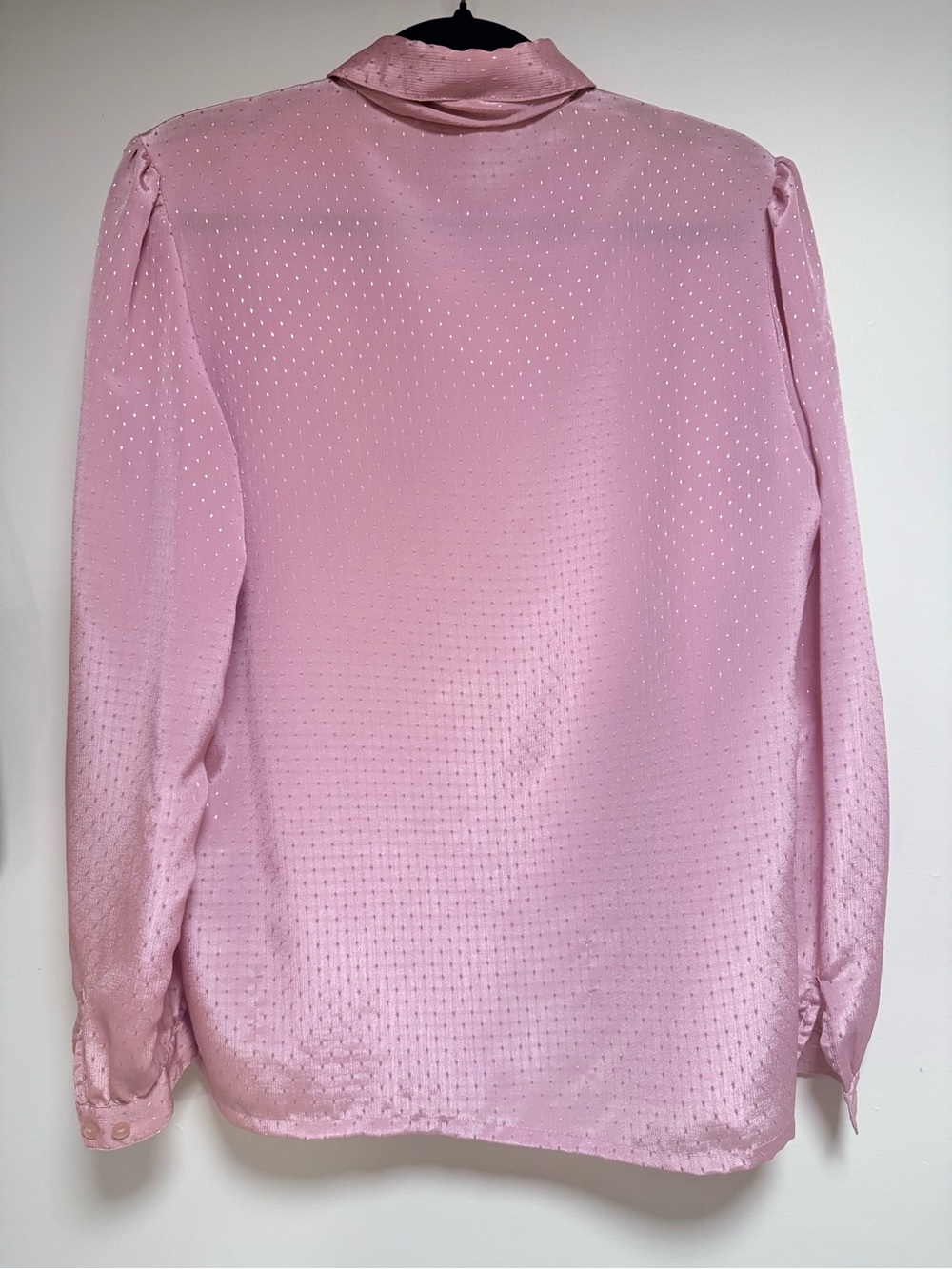Vintage 1970s/80s Mauve Bow Secretary Blouse Silky Pin-Dot *size note* Romantic - Picture 5 of 15